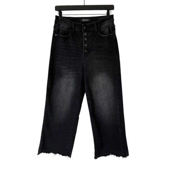 Judy Blue High Waist Destroyed Raw Hem Crop Wide Leg Jeans Black Size 9/29 - Picture 1 of 14